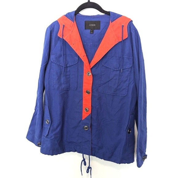 J Crew Jacket Womens Size XS Blue Anorak Colorblock Lightweight Linen Nautical - Picture 1 of 11